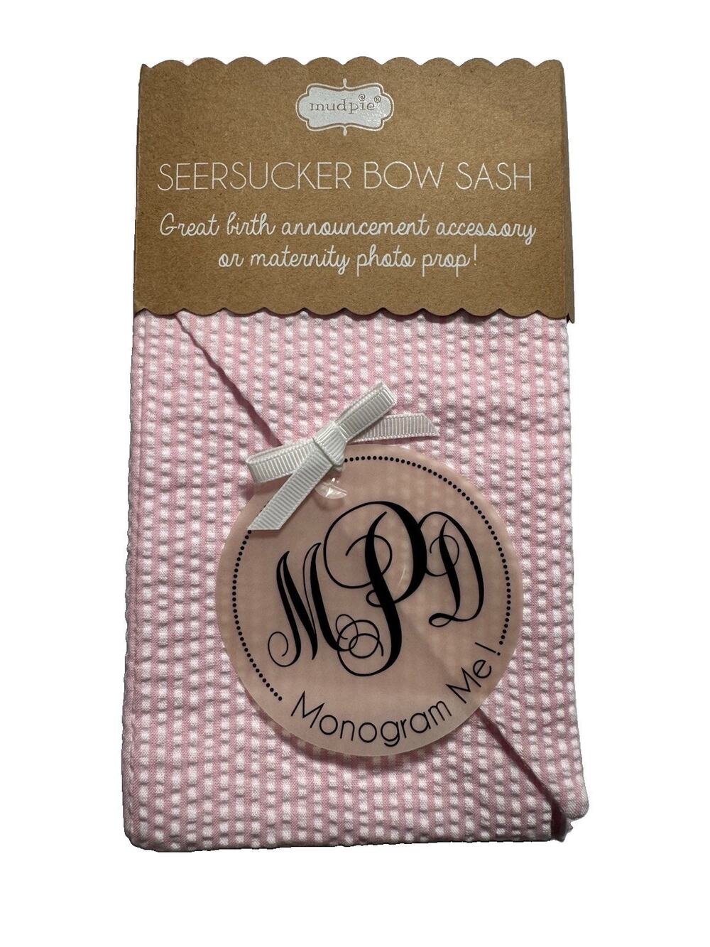 Mud Pie Pink Seersucker Maternity Sash Bow Gender Reveal Photo Prop NWT